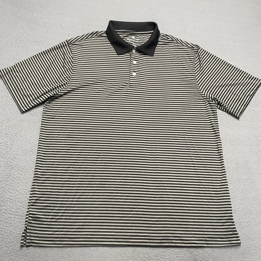 Nat Nast Polo Shirt Mens Medium Gray Striped Luxury Originals Stretch Polyester